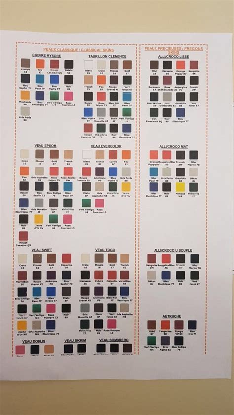 hermes color chart 2017